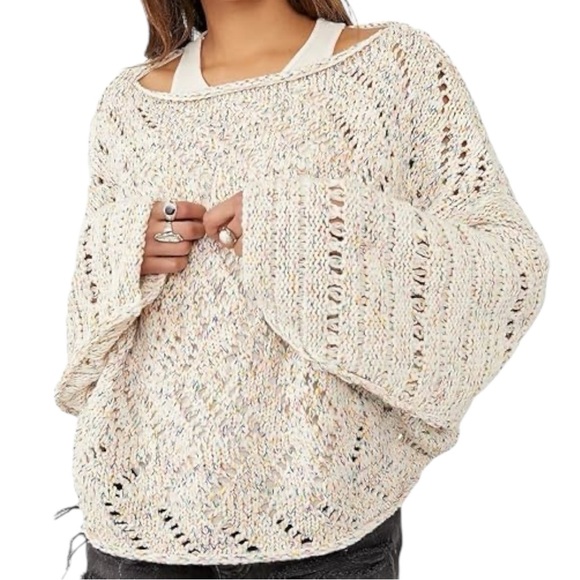 Free People Leilani Knit Pullover In Cupcake Combo NWT size Medium - Picture 1 of 11